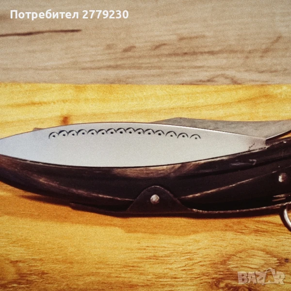 Стара сойка от биволски рог с орнаменти н, снимка 1