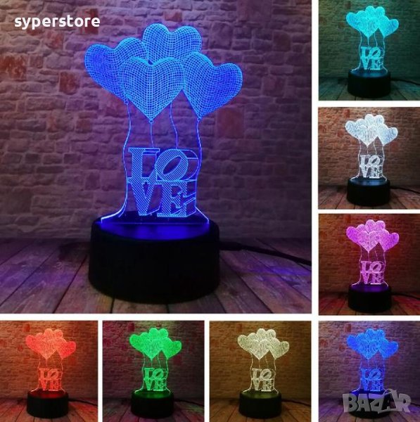 Свететещи сърца балони 3D Led лампа холограма Digital One SP00806 дистанциооно, RGB, нощна лампа, снимка 1