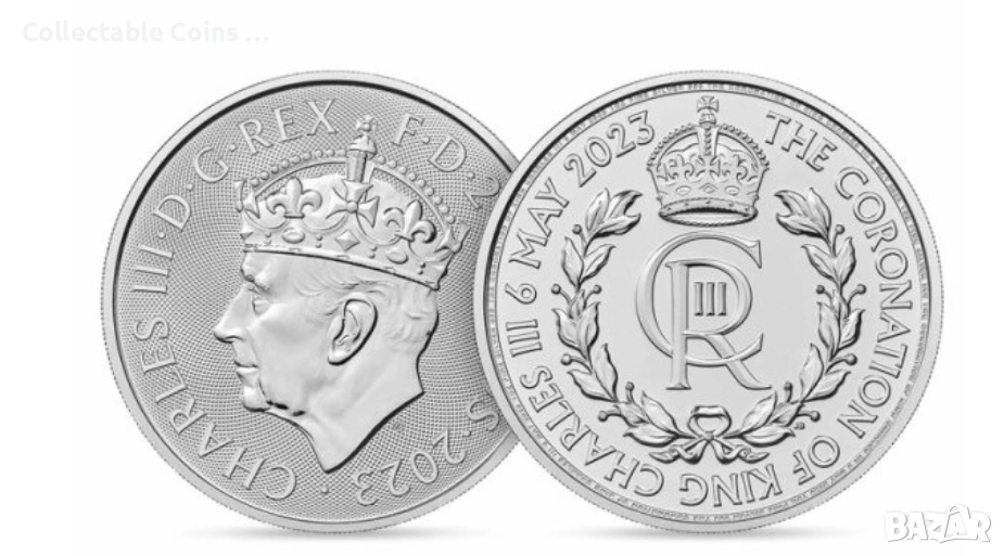 сребърна монета  1 oz оз Коронация на Чарлз  инвестиционно сребро, снимка 1