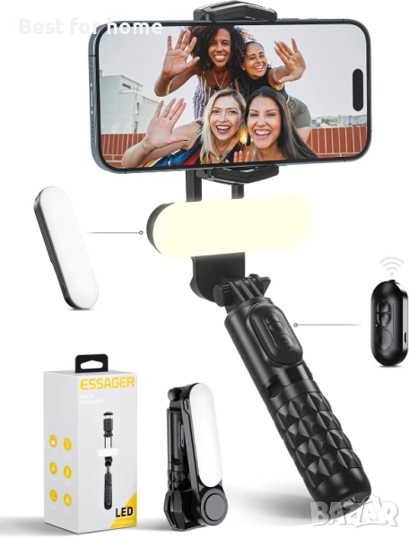 ESSAGER Gimbal трипод с подвижна запълваща светлина за iPhone ,Android, снимка 1