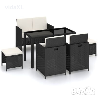 vidaXL Градински комплект с възглавници, 6 части, полиратан, черен（SKU:43903, снимка 1