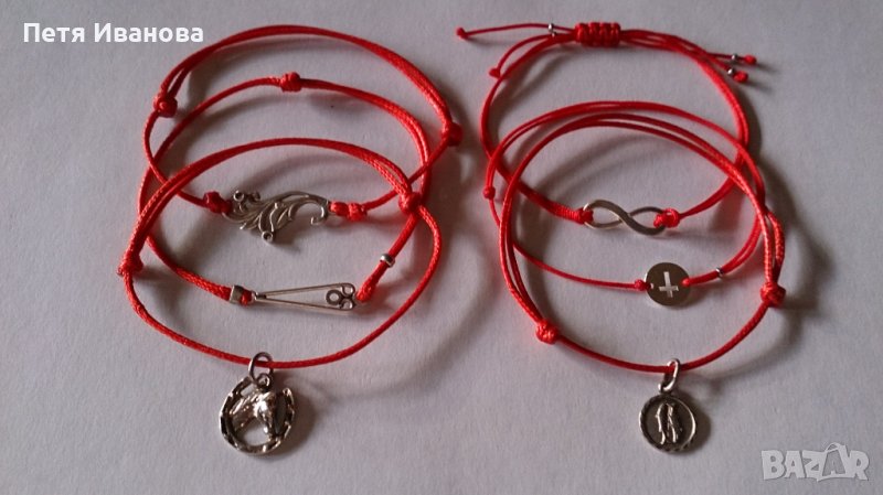 Различни гривни червени конци със сребърни елементи. , снимка 1