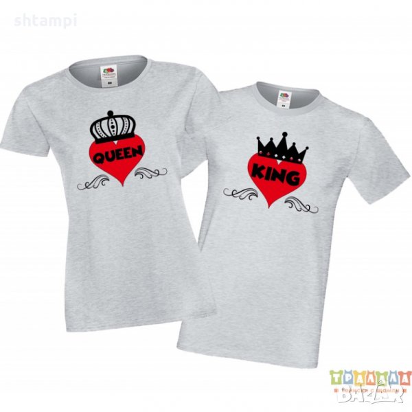 Тениски за двойки King Queen със сърце и корона, снимка 1
