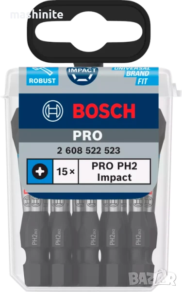 Ударен магнитен накрайник PH2, 50 mm бит PRO Phillips Impact 10 бр. Bosch, снимка 1