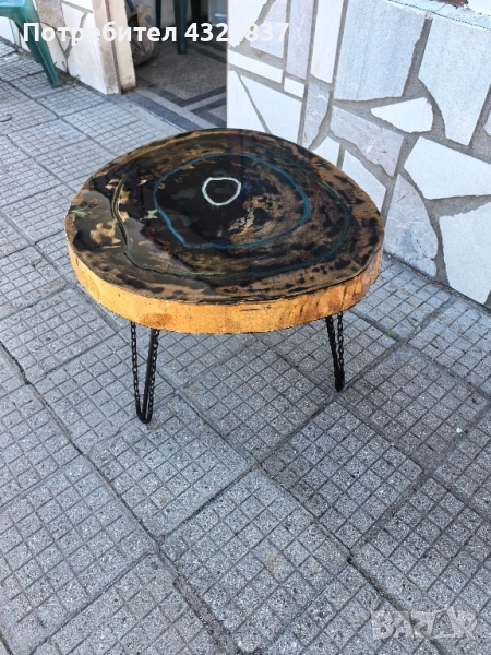 Ръчна изработка на холна маса от бук с мраморен ефект и епоксидна смола , снимка 1