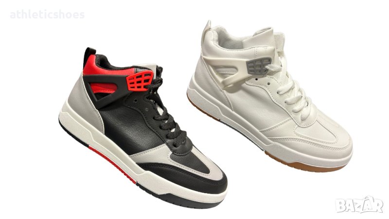 Мъжки кожени кецове в бяло и черно, снимка 1