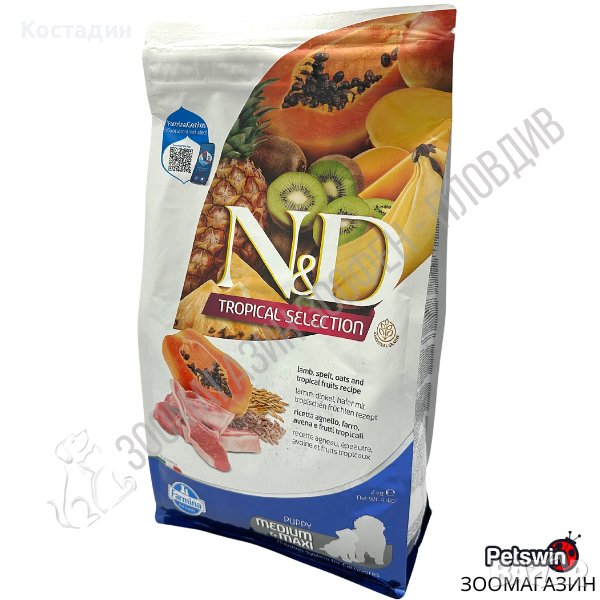 Пълноценна храна за Подрастващи Кученца от Средни и Едри породи - с Агне - 2кг/10кг - N&D Tropical, снимка 1