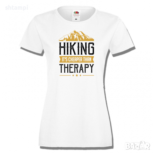 Дамска тениска Hiking It's Cheaper Than Therapy,Изненада,Подарък,Поход,Връх,Хижа, снимка 1