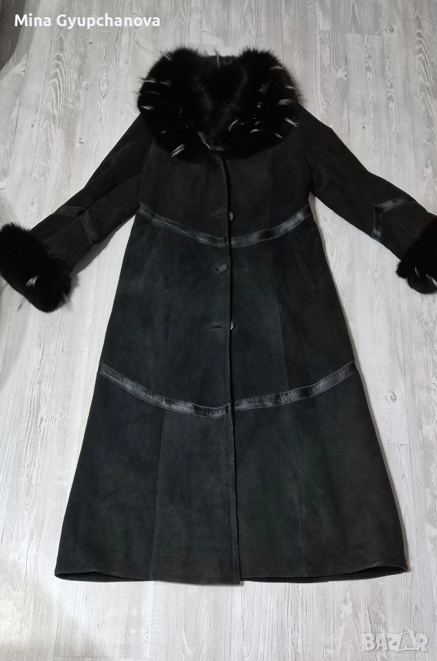 черно дълго палто животински материял, снимка 1