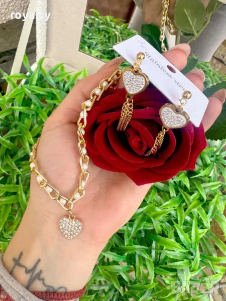 Колие с перли и обеци от медицинска стомана , снимка 1