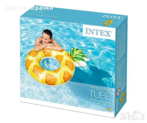 Детски надуваем пояс Intex, Ананасов дизайн, 117 х 86 см, PVC, жълт, снимка 4 - Надуваеми играчки - 49927732