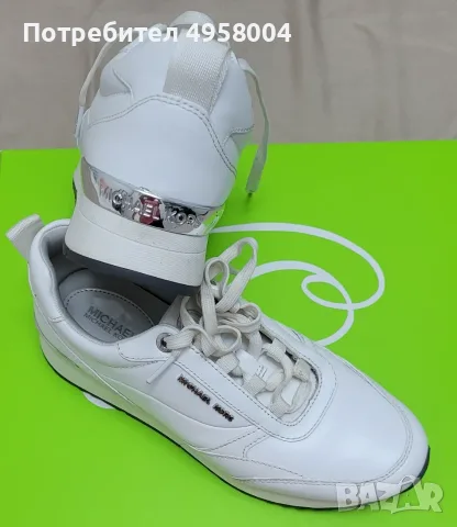 Дамски кожени маратонки Michael Kors Allie Stride, бели, US 6.5, снимка 10 - Маратонки - 56207461