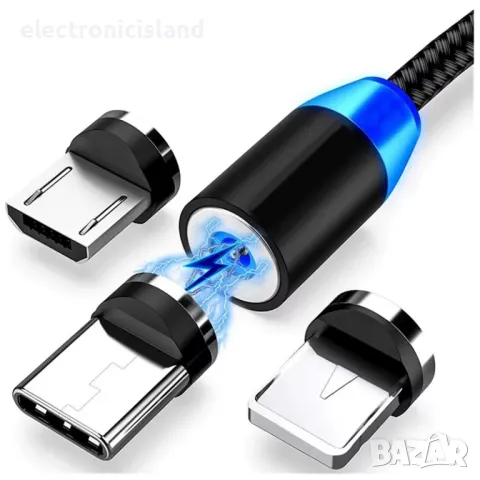 USB магнитен кабел за бързо зареждане iPhone microUSB Type-C, снимка 1 - USB кабели - 27909102