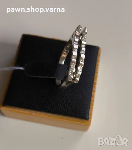 Нов сребърен пръстен 925 с фианити – родиран, 3,60 г, размер 18,5 мм