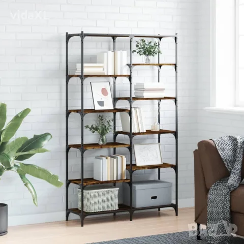 vidaXL Етажерка опушен дъб 100x32x170 см инженерно дърво и желязо, снимка 2 - Етажерки - 56148119