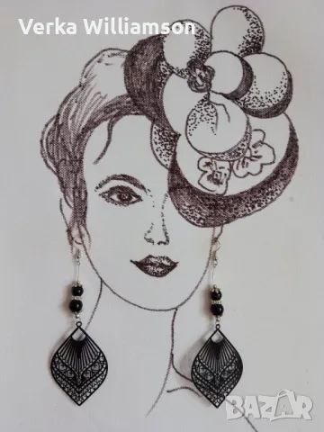 Черни метални обици модел 10, снимка 2 - Обеци - 48331421