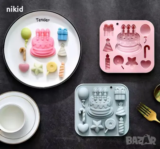 Празник торта свещ балон подарък близалка сърце звезда силиконов молд форма фондан шоколад гипс деко, снимка 2 - Форми - 50164560