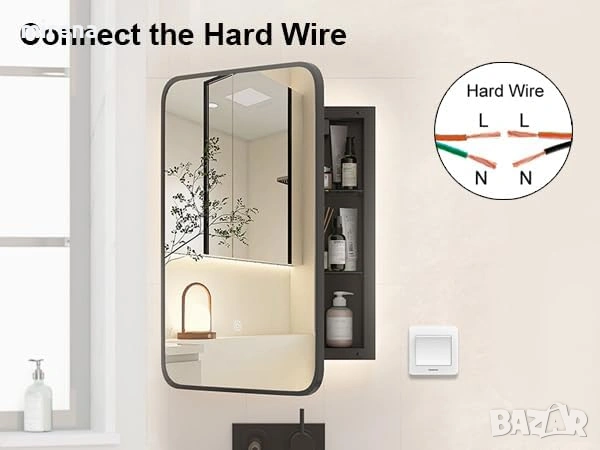 Вграден шкаф за баня, LED ЛЕД с огледало, черен, 3-цветни осветени, снимка 6 - Шкафове - 53144769