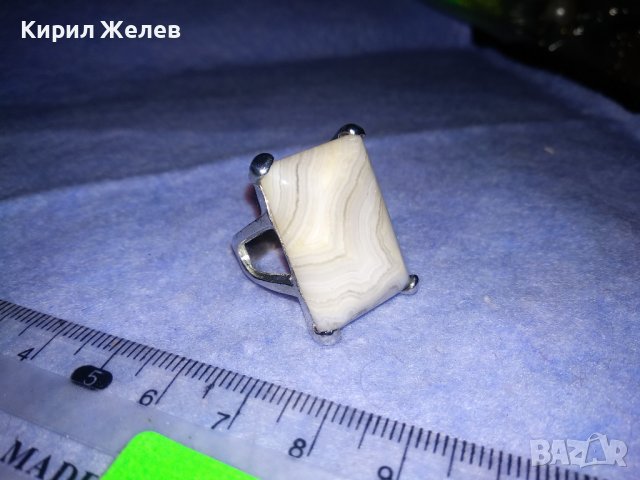 ЕФЕКТЕН СРЕБРИСТ МЕСИНГОВ ВИНТИДЖ МОДЕЛ ПРЪСТЕН с ШЛИФОВАН МИНЕРАЛ 36606, снимка 5 - Пръстени - 39754379