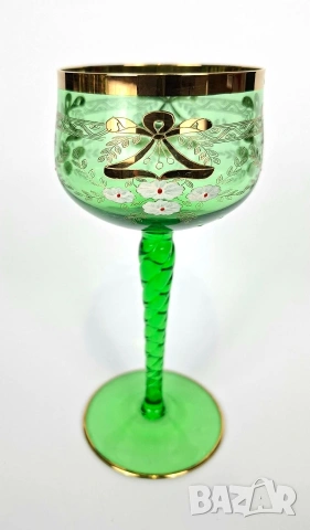 Комплект от 6 винтидж чаши от зелено стъкло, снимка 3 - Чаши - 53214751