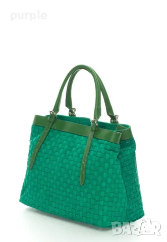 Зелена велурена чанта с плетен дизайн Zee Lane Collection