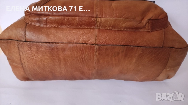 Pieces маркова пътна чанта от естествена кожа цвят коняк, снимка 3 - Чанти - 52324709