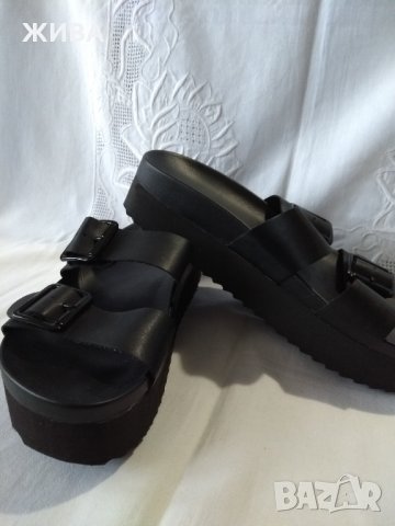 Черни дамки чехли на платформа, снимка 2 - Чехли - 35886430