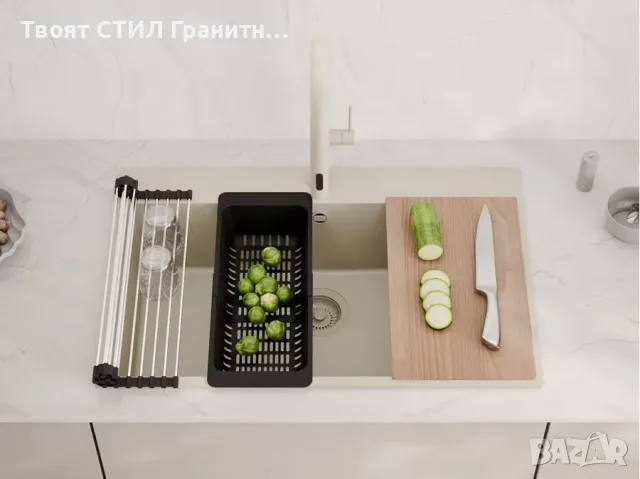 Беж кухненска мивка от гранит Рига 80 XXL 780 x 500 мм
