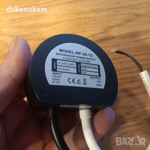 LED драйвер 30W 12V 2.5A IP67 – кръгъл, водоустойчив, снимка 9 - Лед осветление - 53172917