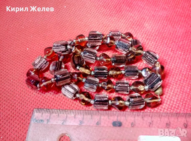 СТАР РЕТРО ГЕРДАН МЪНИСТЕНА ОГЪРЛИЦА с ФАСЕТИРАНИ ЦВЕТНИ КРИСТАЛИ и БРОНЗОВА ЗАКОПЧАЛКА 39688