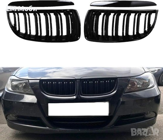 Решетки Бъбреци за BMW 3 серия E90 E91 2005-2008г. Черен Гланц Двойни