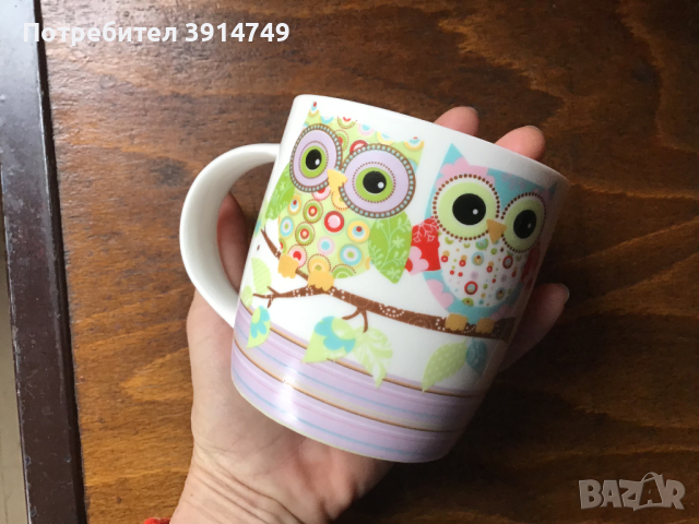 Чаша керамична за кафе, чай с артизански принт на Бухал / Сова, 320 мл, НОВА, снимка 2 - Чаши - 44551425