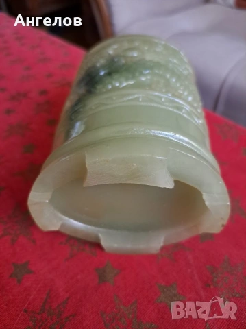 Светилник имитация нефрит с електрическа свещ, снимка 4 - Антикварни и старинни предмети - 53846497