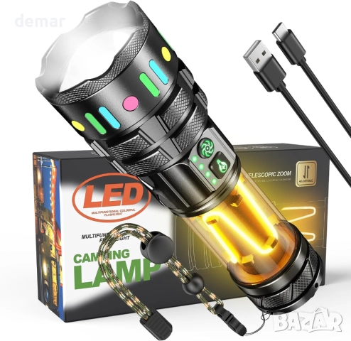 Фенерче LED Супер ярко, акумулаторно фенерче с къмпинг светлина, мащабиране, 13 режима