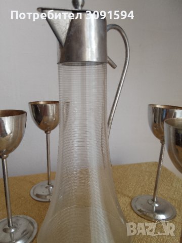 1930г АртДеко каничка метал стъкло 4метални чаши, снимка 8 - Антикварни и старинни предмети - 41046962