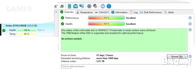SSD SATA диск, 240GB,  100% здраве и производителност, снимка 3 - Твърди дискове - 53098372