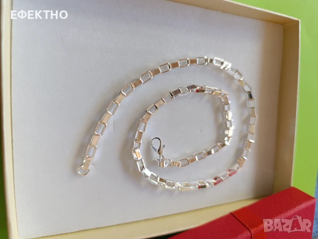 Чисто нов, масивен и дълъг сребърен ланец В кутия., снимка 2 - Колиета, медальони, синджири - 50952769