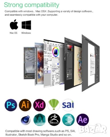 16.5см. 6.5" 36см. 10" Професионален Цифров Графичен Таблет 8192 Нива 233 PPS 5080 LPI Ultra FULL HD, снимка 9 - Таблети - 41318312