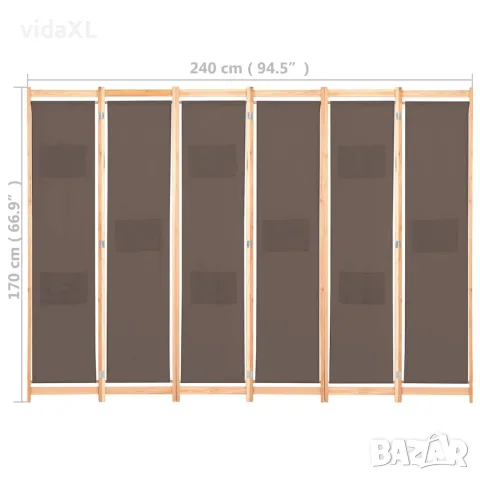 vidaXL Параван за стая, 6 панела, кафяв, 240х170х4 cм, текстил, снимка 7 - Паравани - 56146434
