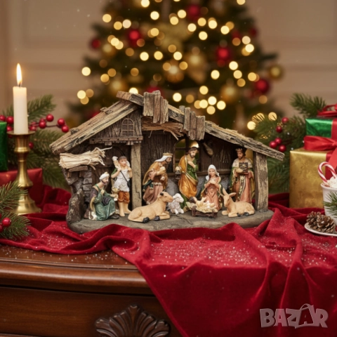 Коледна декоративна сцена с фигурки на Светото семейство – символ на любов и хармония, снимка 5 - Други стоки за дома - 52134054
