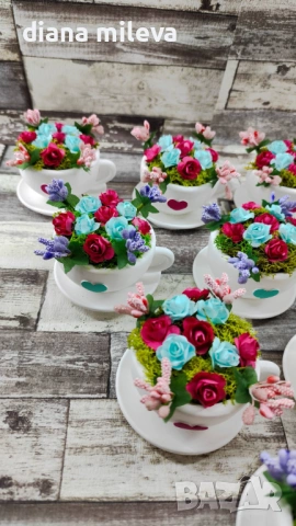 Сладурски чашки с нежни цветлета в тюркоаз и розово!!, снимка 7 - Декорация за дома - 53304069