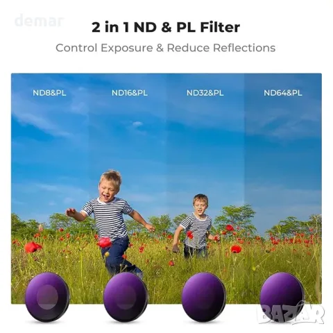 K&F CONCEPT ND/PL филтри комплект за Insta360 Go Ultra (ND8/PL+ ND16/PL+ ND64/PL ND3/PL+) – 4 броя, снимка 7 - Обективи и филтри - 55777171