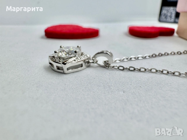 Сребърно колие с мойсанит (диамант) 1 карат, снимка 6 - Колиета, медальони, синджири - 53183595