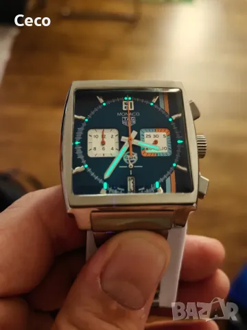 Часовник кварц хронограф Tag Heuer Monaco Steve McQueen , снимка 10 - Мъжки - 47918227