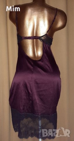 NOIR M Нощница Еластичен сатен бордо с черна дантела , снимка 4 - Нощници - 34676570