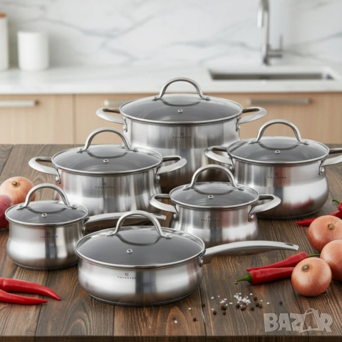 Комплект EDENBERG EB-2420M от 12части - неръждаема стомана с многослойно дъно , снимка 3 - Съдове за готвене - 53483260