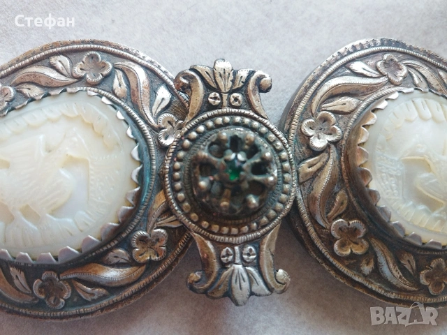 Сребърна пафта със седеф., снимка 2 - Антикварни и старинни предмети - 53817210