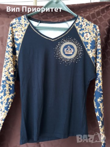 изящна тъмно синя блуза златни цветя , снимка 11 - Блузи с дълъг ръкав и пуловери - 34710252