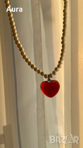 Red heart glass necklace , снимка 3 - Колиета, медальони, синджири - 51674345