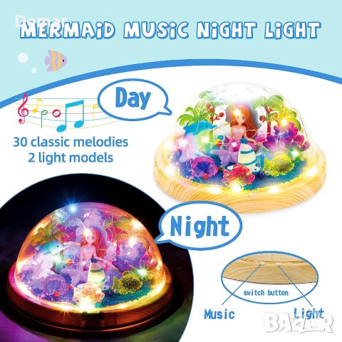 Музикален комплект "Водно царство с русалка" с нощни светлини, снимка 2 - Детски нощни лампи - 41066705